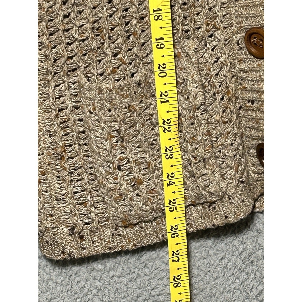 Vtg Jeanne Pierre Open Knit Crochet Cardigan Sweater Womens M Oatmeal Coastal - Picture 5 of 7
